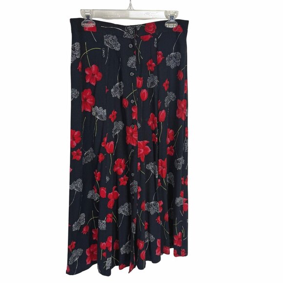 Vintage90's Sag Harbor Women's Black Floral Mid Skirt Size M - Picture 1 of 4